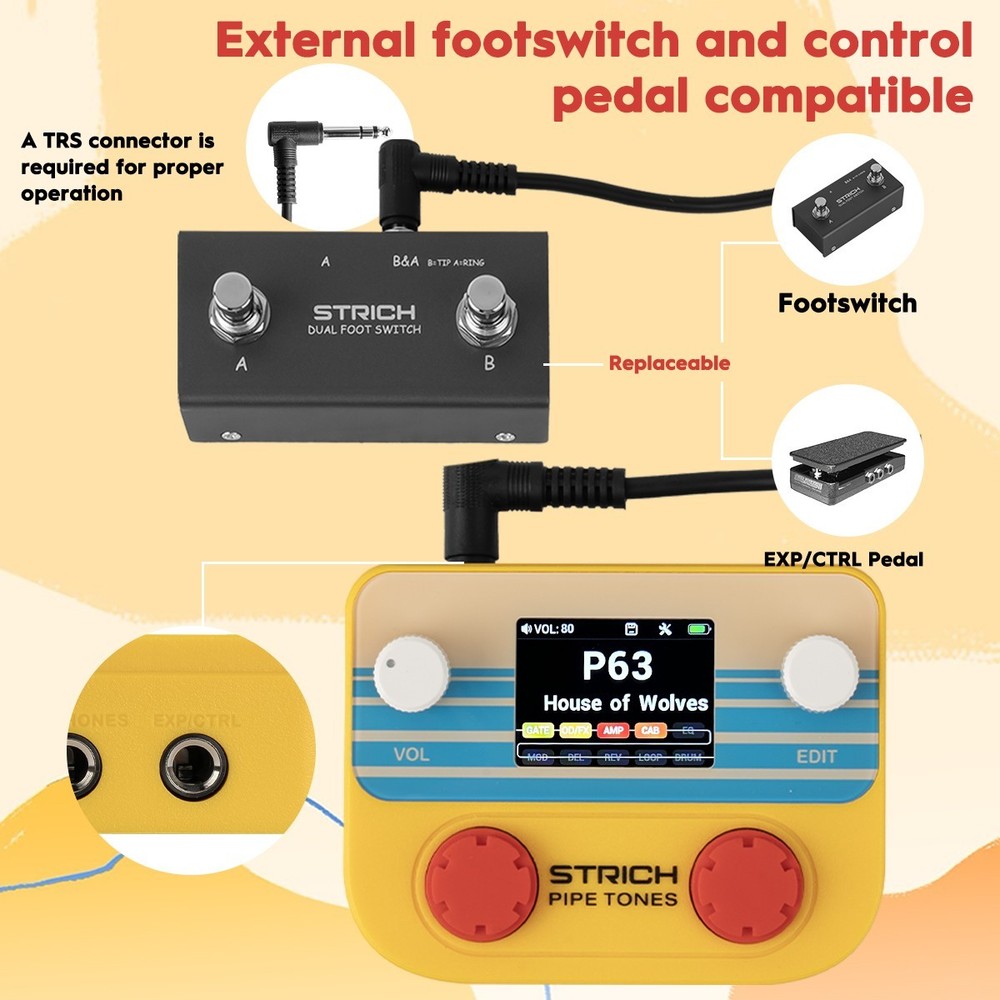 STRICH Pipe Tones Pocket Multi-Effects Processor with Foot Pedal (Orange)