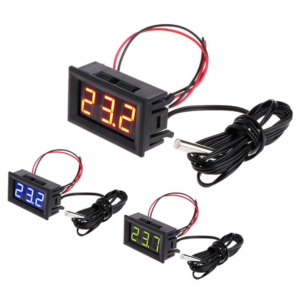 1x LED Mini-Digital Thermometer 12V Car Temperature Panel Meter Gauge+Temp Probe