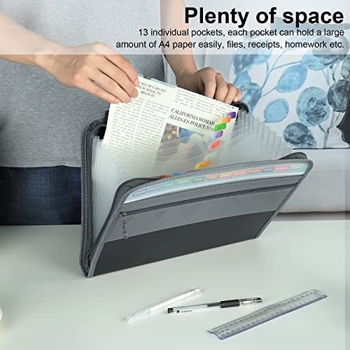 Expanding File Folder, 13 Pockets Document Organizer with Zipper, A4 Black