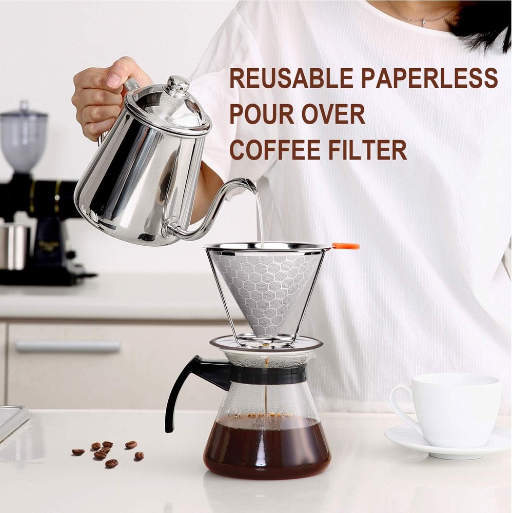 Pour Over Coffee Dripper, Stainless Steel Filter, Average,