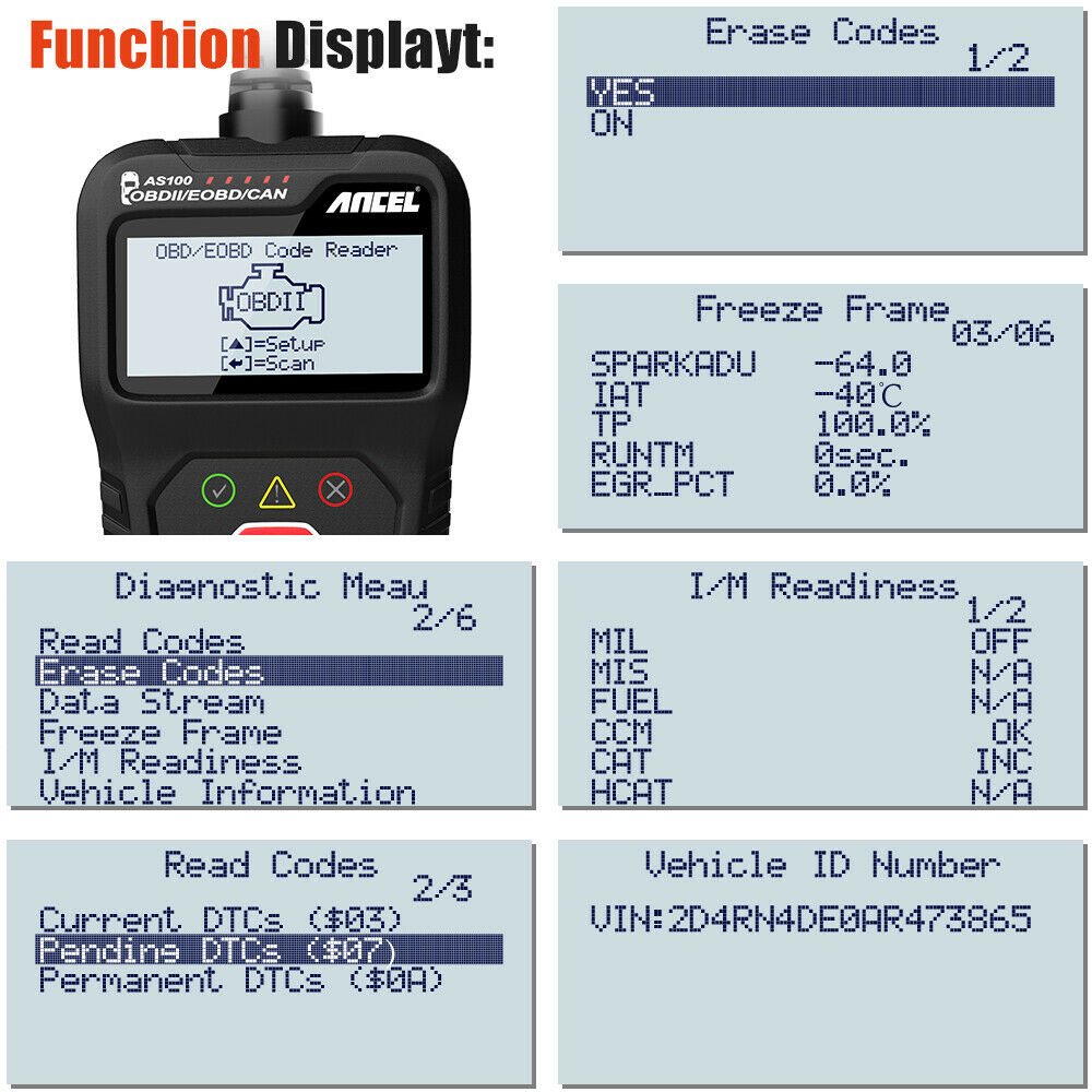 ANCEL AS100 OBD2 Car Scanner Code Reader Diagnostic Tool Engine Fault Check