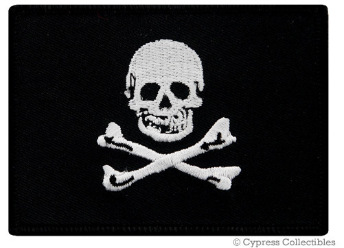 PIRATE FLAG PATCH JOLLY ROGER Skull Crossbones embroidered iron-on BLACK FLAG