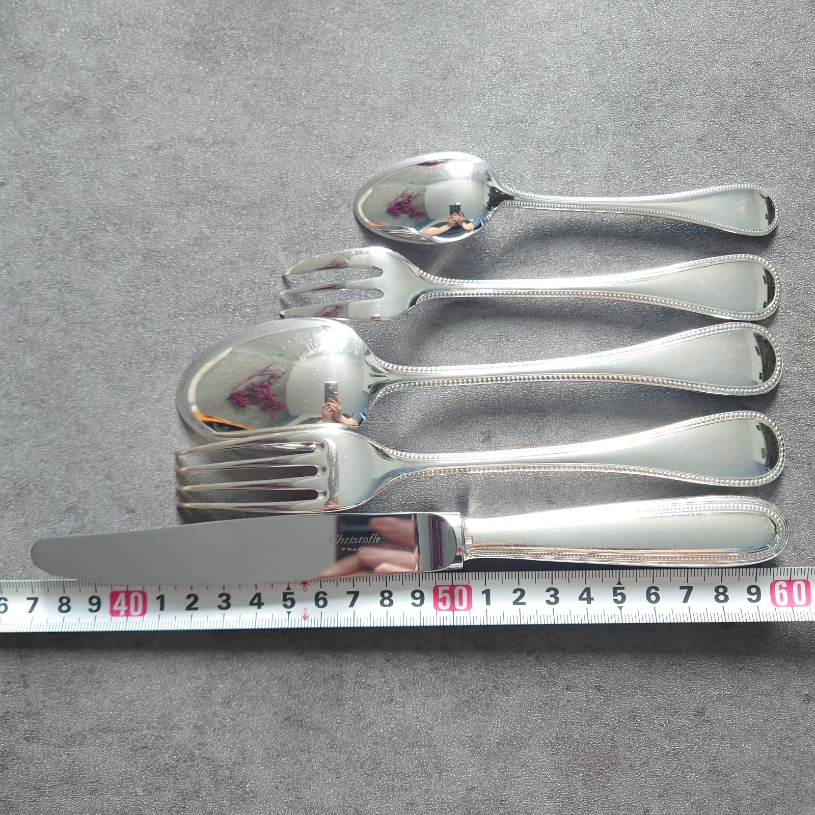 Christofle Perles 10pcs Silverplate Flatware Standard Knife Fork Spoon Very Good