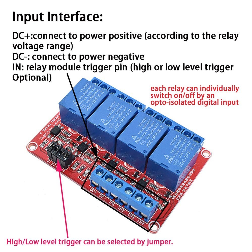 2PCS 4 Channel 12V Relay Module with Optocoupler High or Low Level Trigger Ex...