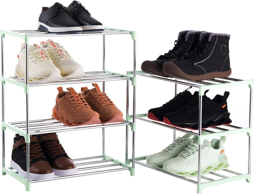 4-Tier Stackable Small Shoe Rack, Lightweight Shelf 4-Tier, Green