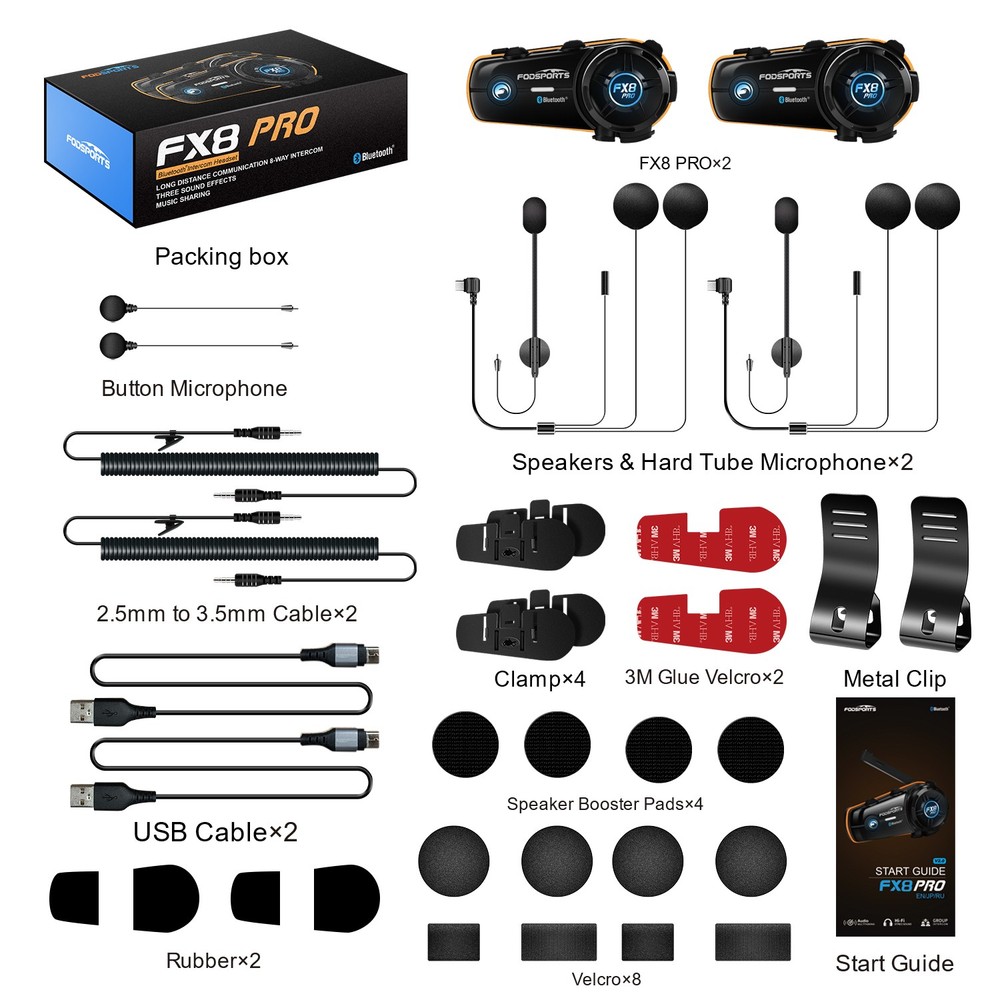 2X FX8 PRO Motorcycle Intercom Helmets Bluetooth Headset Quick Pairing 3 Sounds