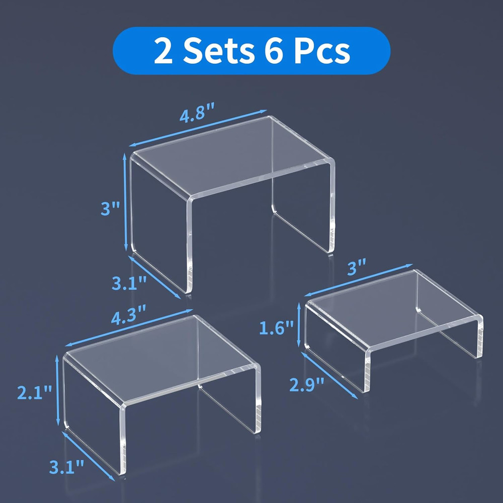 Acrylic Display Risers Stand 2 Sets,3 Steps Clear Riser Shelf Showcase for Amiib