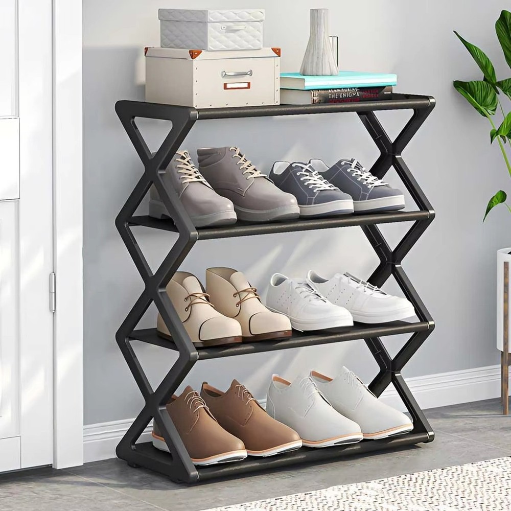 4 Tier Shoe Rack, Narrow Stackable Shoe Storage Organizer Shelf
