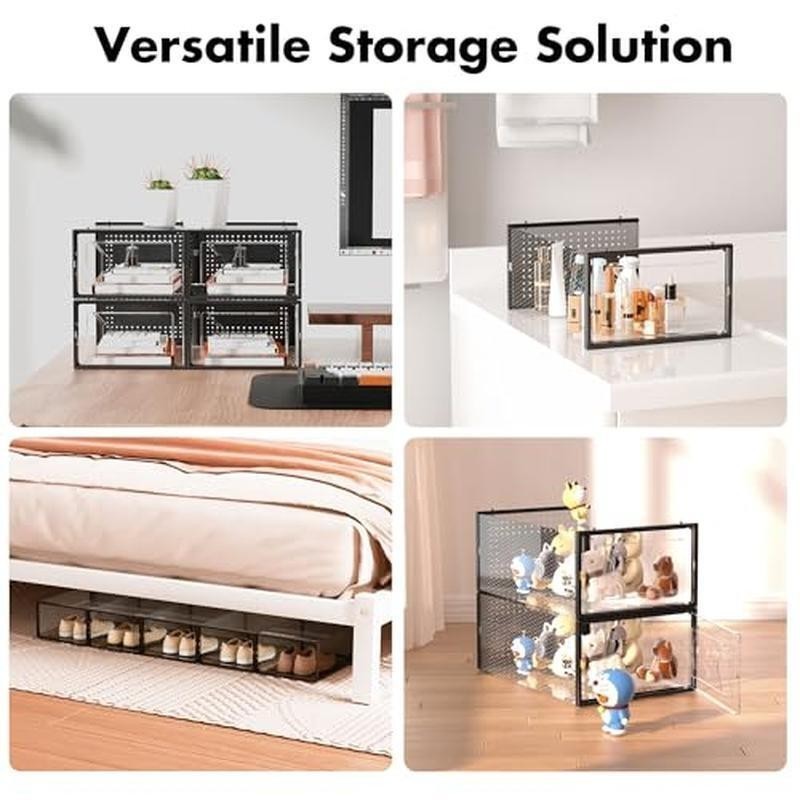 15 Pack Shoe Storage Boxes Clear Stackable Interlocking Organizer Closet New