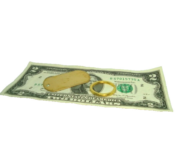 BRASS Military Style Rolled Edge Dog Tag Yellow Brass Finish 1"in. GOLD keyring