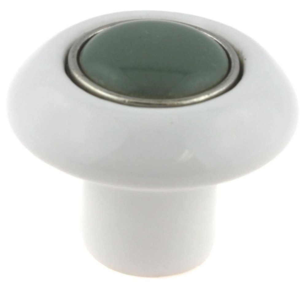 1-1/2" Chrome Insert Ceramic Knob White and Sage