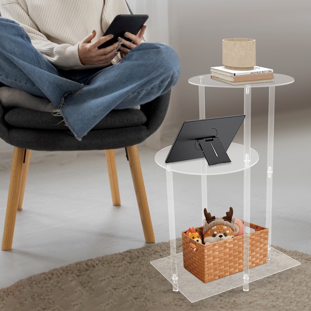 Side Table Home Bedside Table with Open Storage Shelf Indoor Clear Side Table US