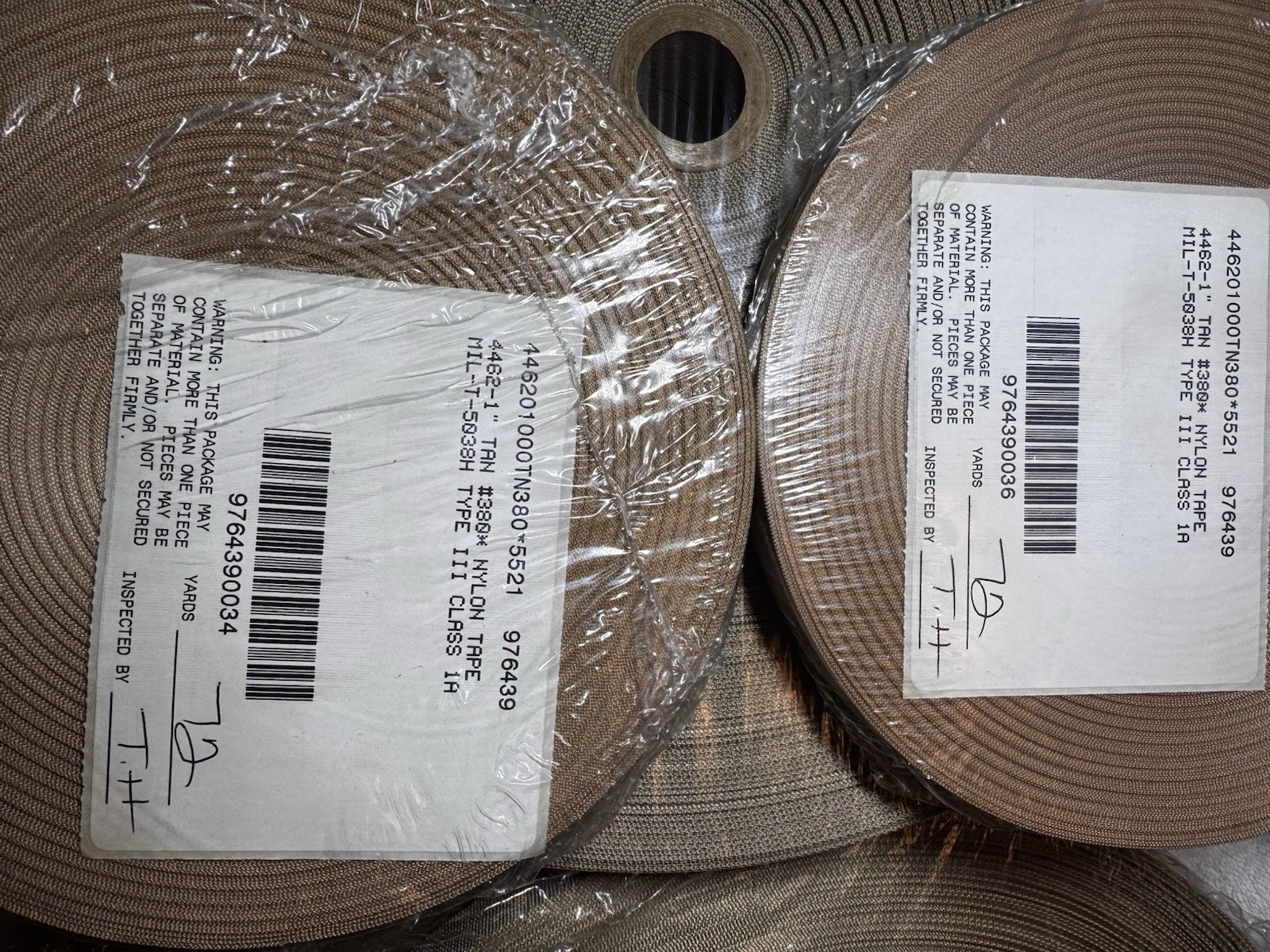 Military Tan webbing 6 Roll Bundle 1” & 2” Nylon Class 2 Mill Spec. 100yd Roll