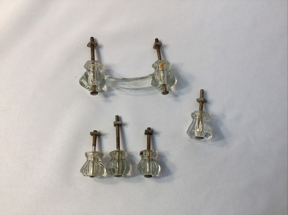 Lot Of 5 Different Vintage Glass Knobs/handle. Three Smallest Match.