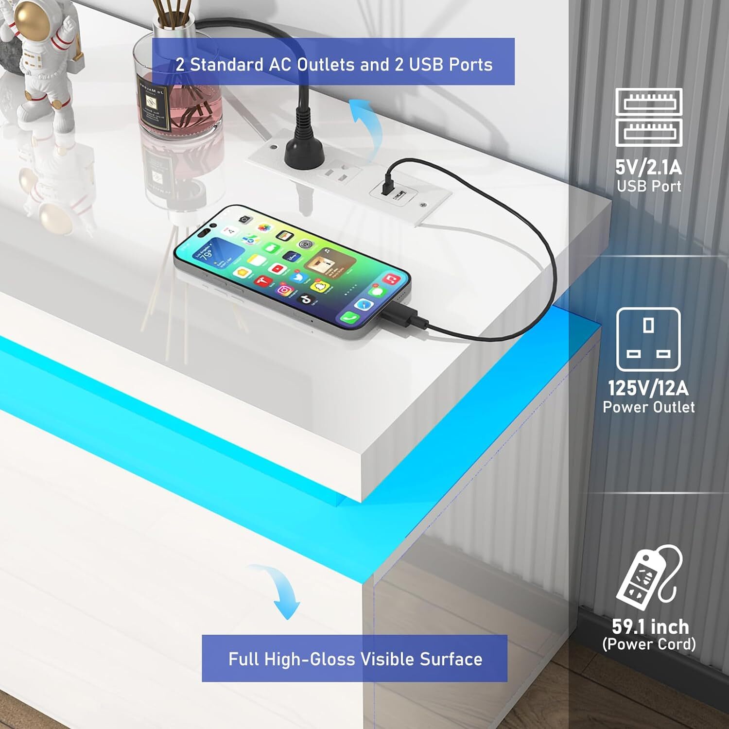 66"/75" Modern High Gloss LED TV Stand, Entertainment Center for 75"/85" TV