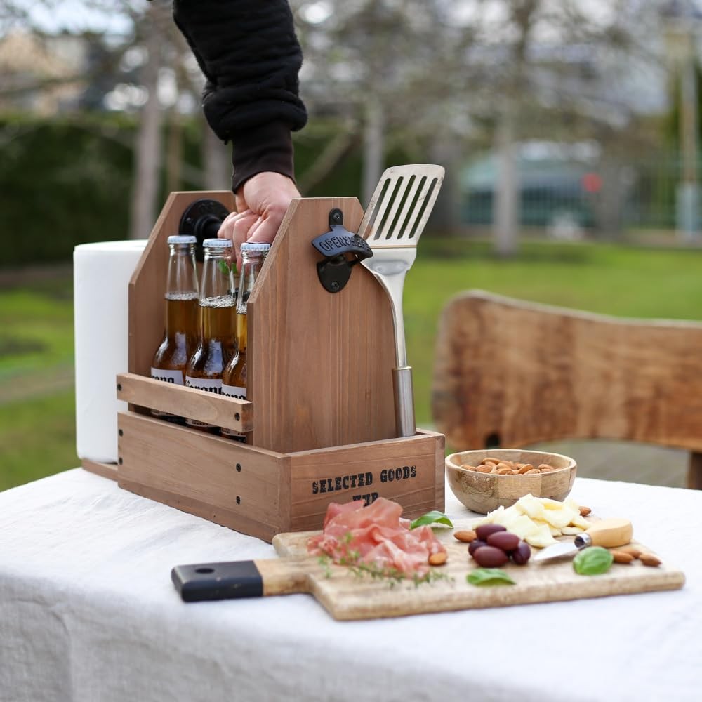 Wooden Grill Caddy Organizer - Versatile BBQ for Outdoor grill - brown