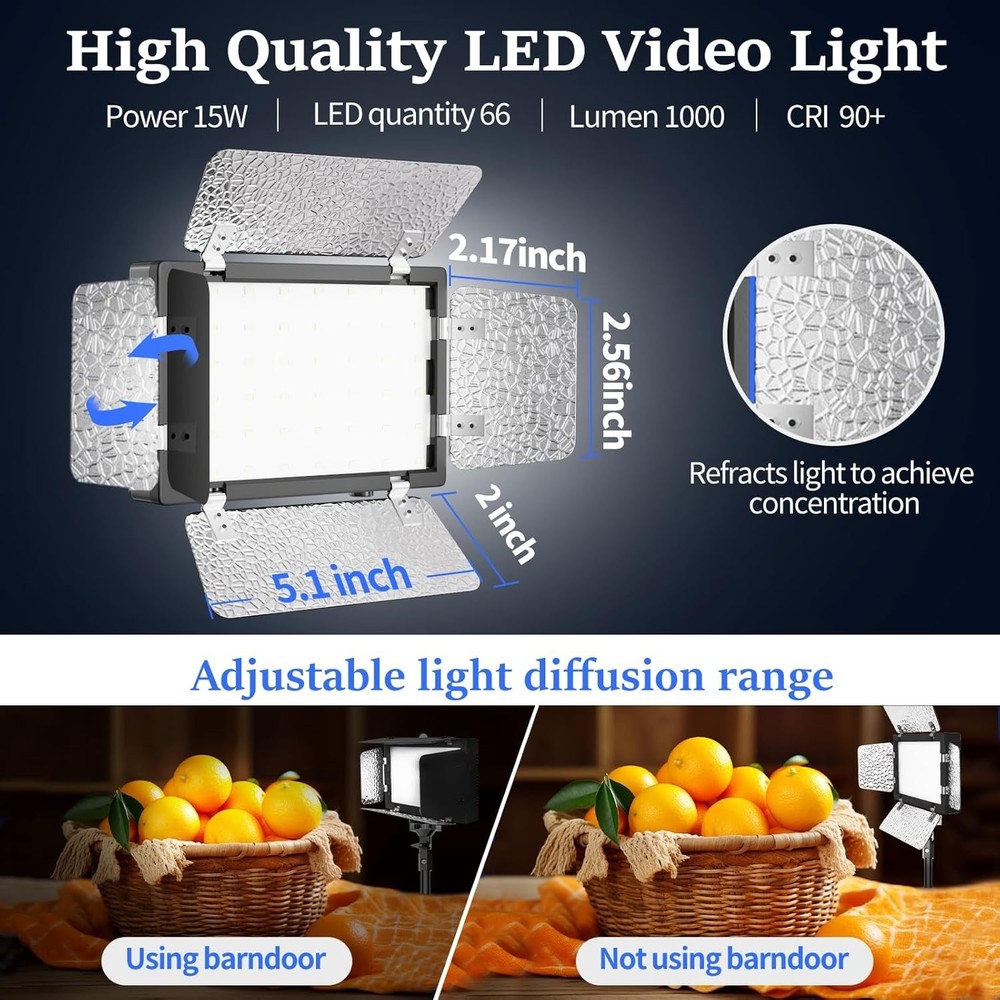 Versatile Photography Lighting Kit with 2 LED Lights & Dimmable Brightness