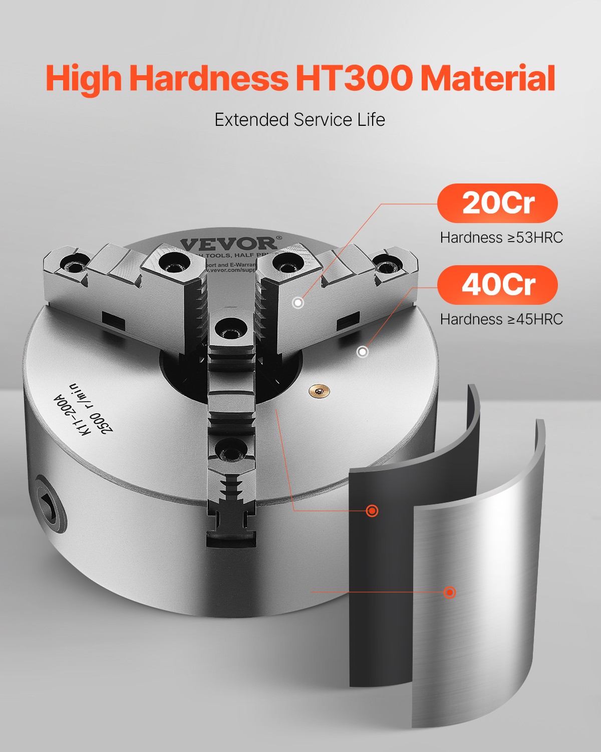 VEVOR 8 Inch 3-Jaw Self-Centering Lathe Chuck with 2 1/4 in-8 Threaded Backing