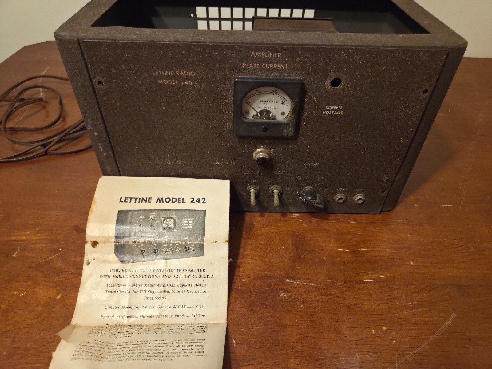 Lettine Radio Model 240 Ham Transmitter 807 Tube 40W AM CW POWERS ON w/ Flyer