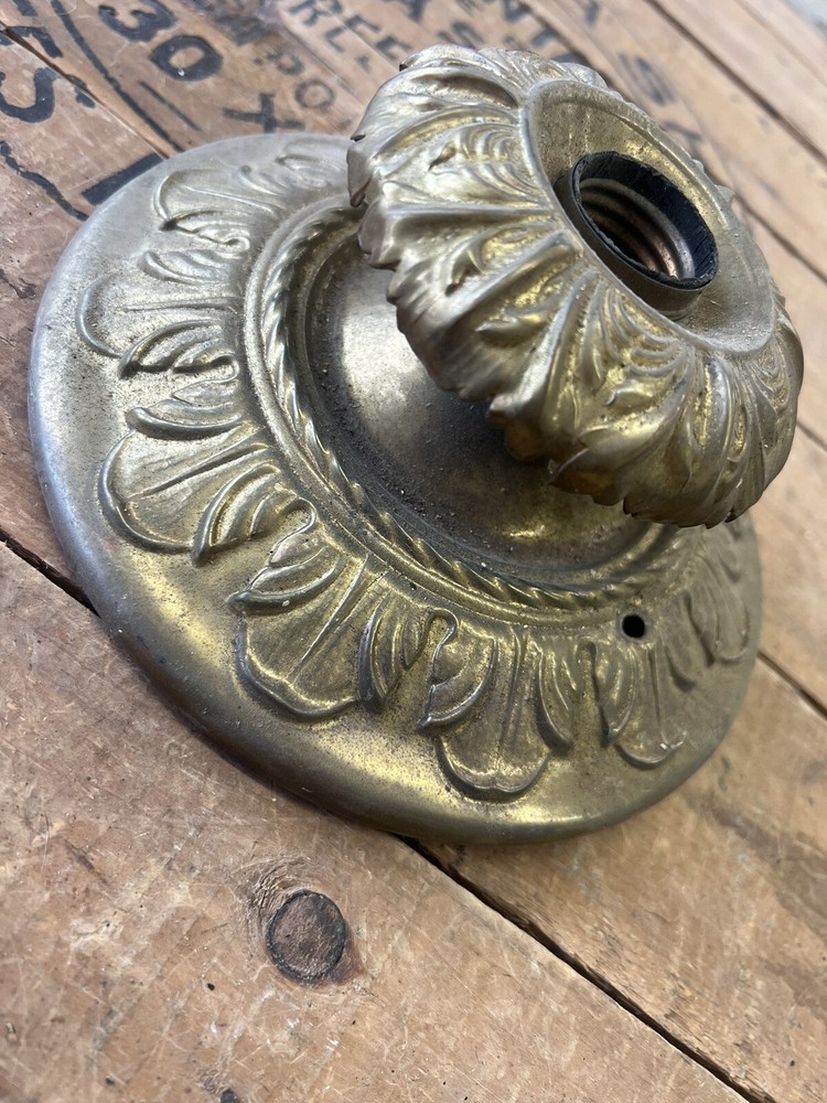 1920s Brass Flush Mounted Williamson? Ceiling Light Salvage Floral Pattern