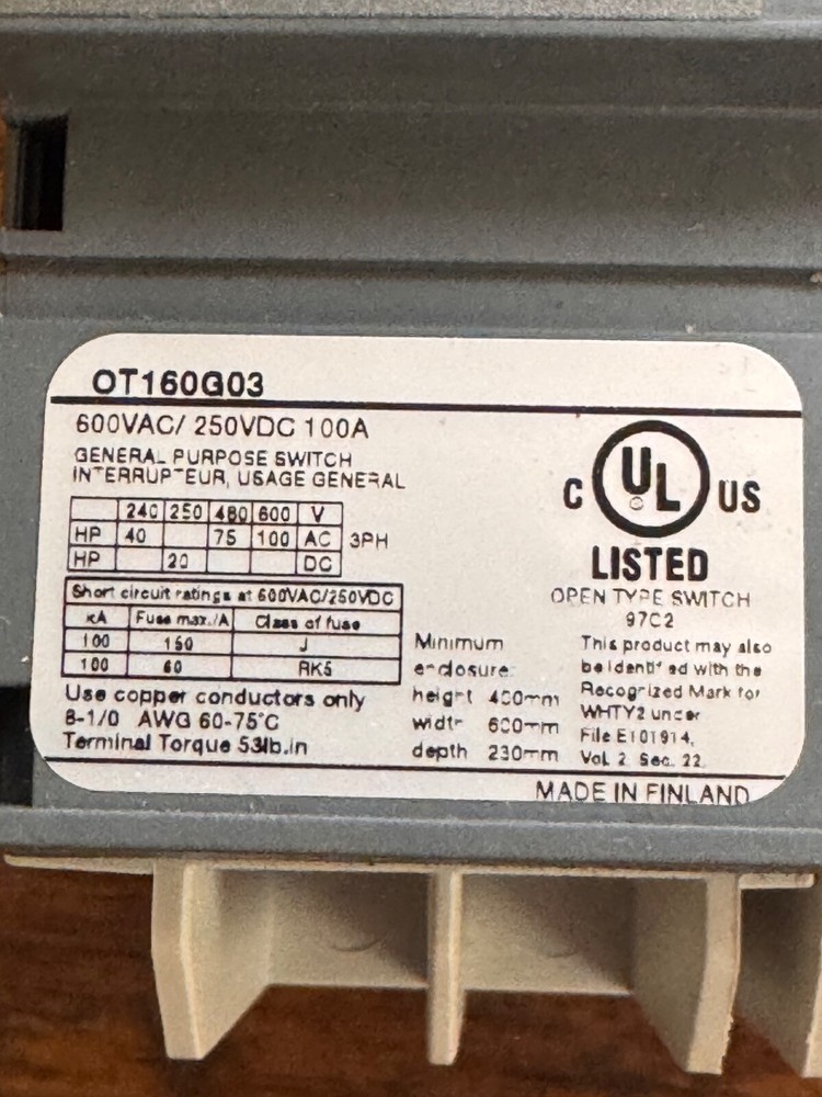 ABB OT160G03 DISCONNECT SWITCH