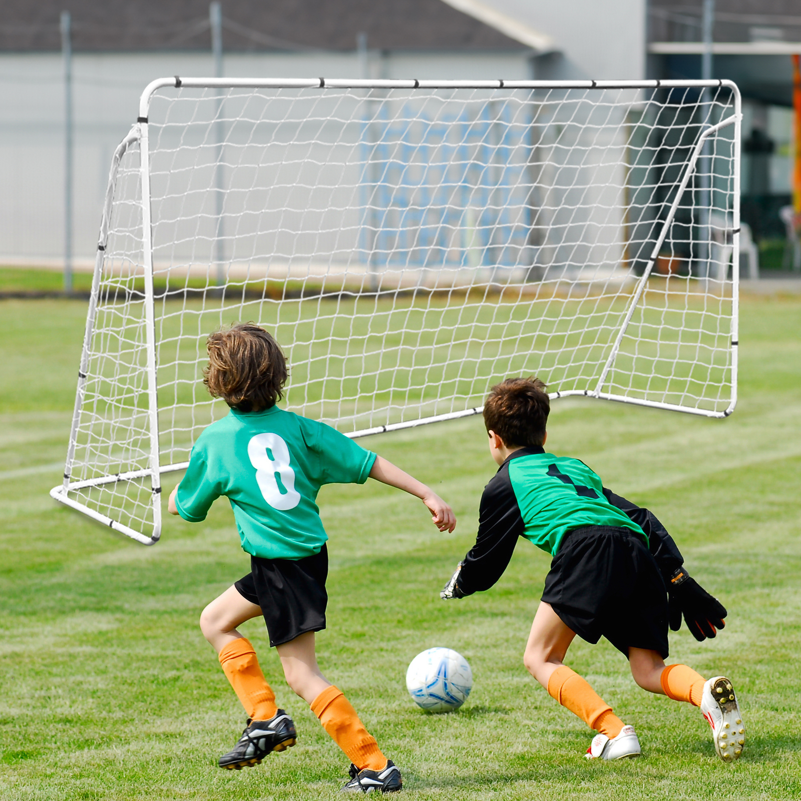 12 x 6' Soccer Goal Net Steel Frame Backyard Football Training Set Portable
