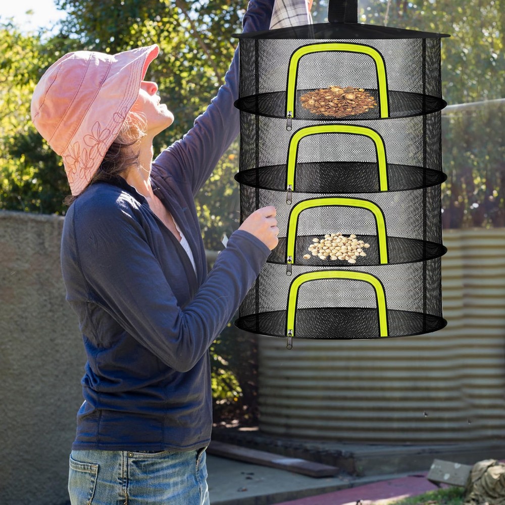 4 Layer Herb Drying Rack Hanging Mesh Net Foldable Plant Drying Rack With U-S...