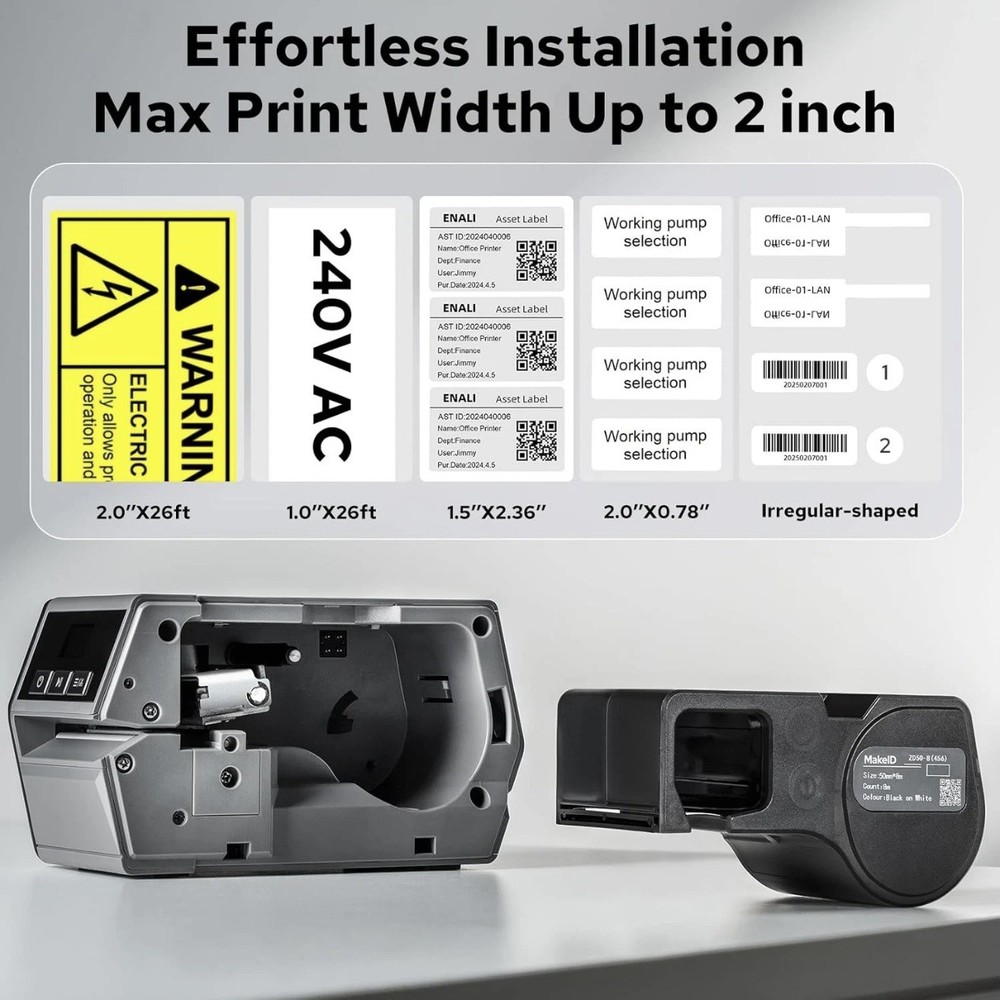Makeid D50 Industrial Label Printer, Desktop Label Maker 2" Print Head, Mobil