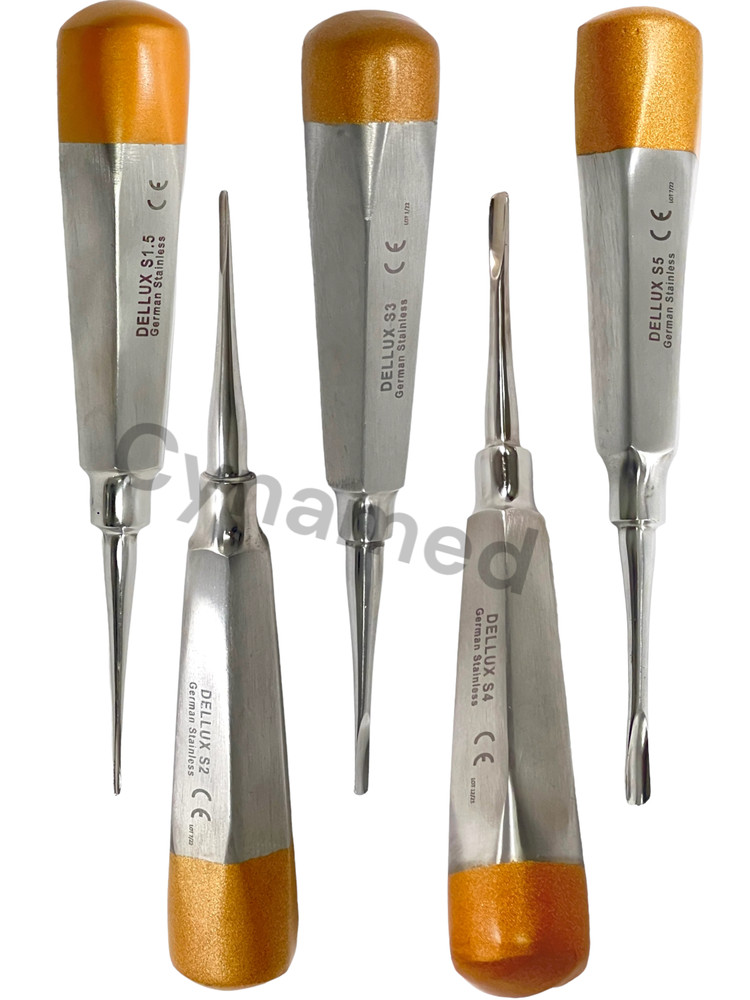 GERMAN DENTAL ELEVATOR EXTRACTING LUXATING APICAL ROOT ELEVATOR SET 5 STR GOLD