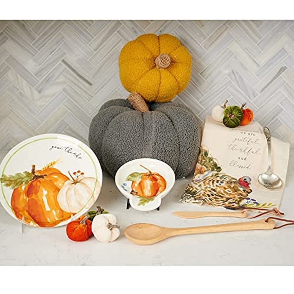 Mud Pie Shearling Fablic Pumpkin Décor, Yellow, Small