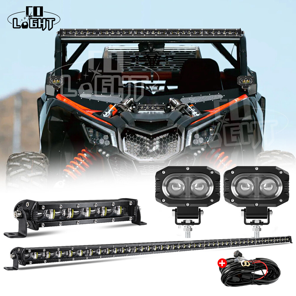 Slim Roof 50" + 7" LED Light Bar + 4" White Pods Wire Kit For Can-Am Maverick X3