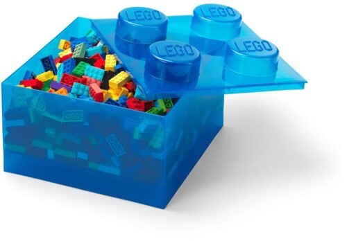 LEGO Stackable Storage Brick with 4 Knobs, Blue with a Top Lid Translucent [New