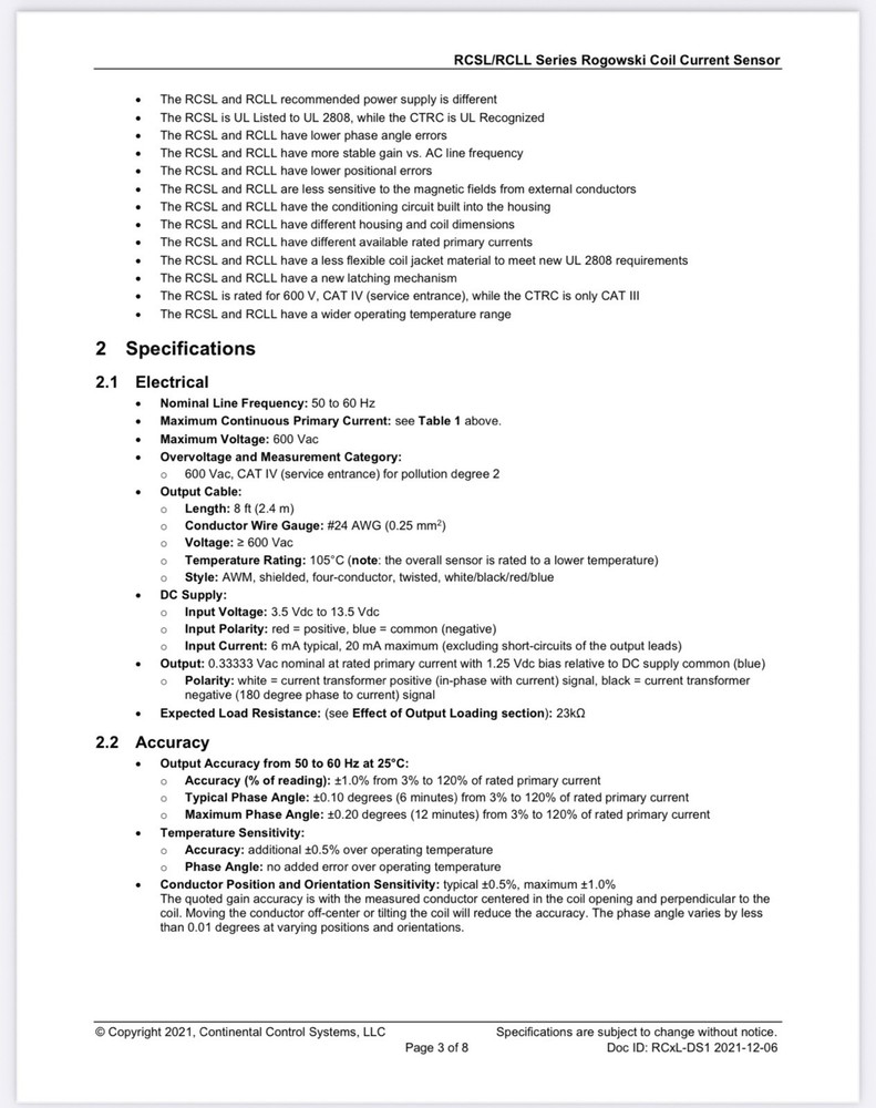 CCS RCLL-4.7-2000 Rogowski Coil Current Transformer