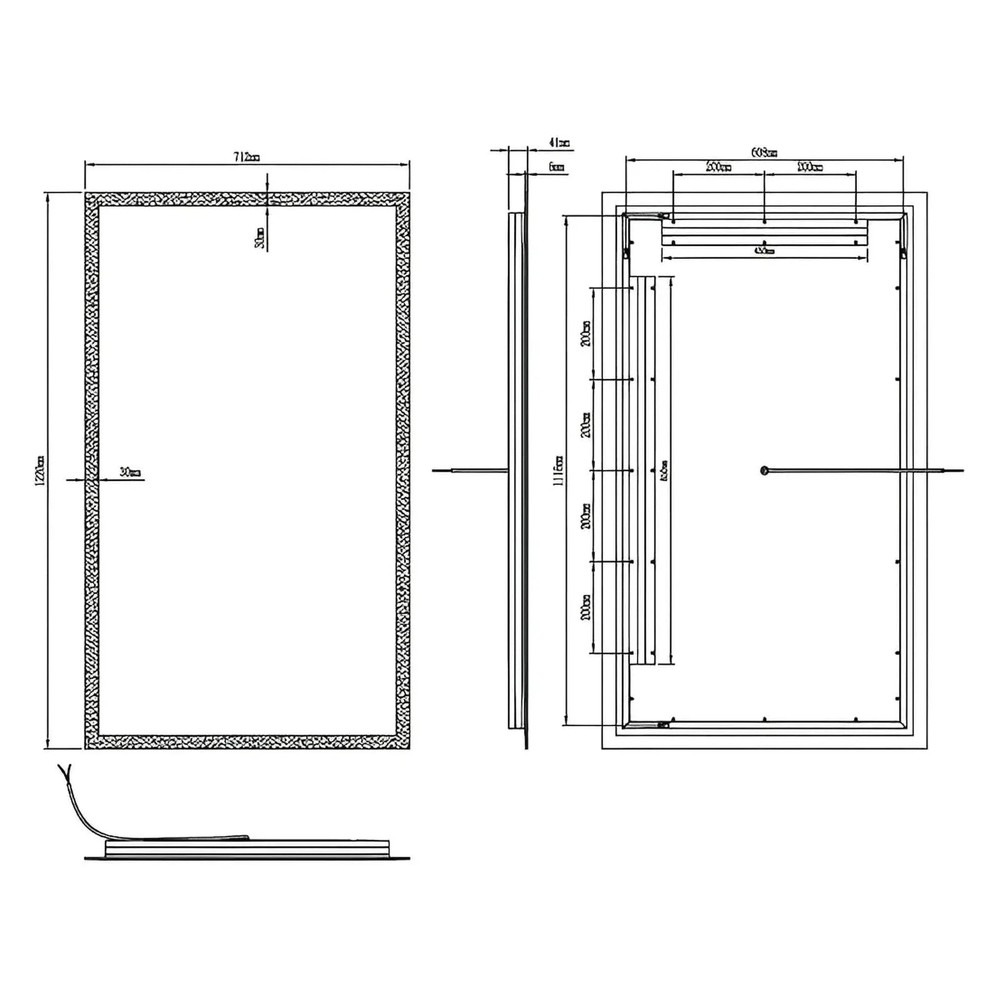 ZEPHYRA LED LIGHTED BATHROOM VANITY RECTANGLE MIRROR - 48 x 28