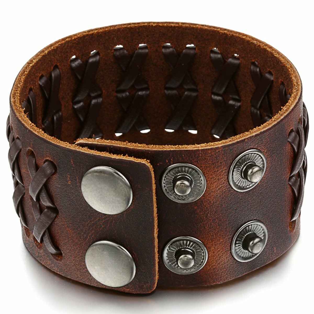 Punk Rock Wide Brown Leather Men's Cuff Bangle Bracelet Adjustable Wristband