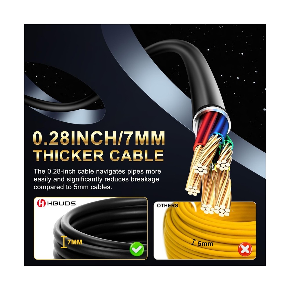 Sewer Camera Self Leveling 100ft, 7mm Thicker Cable Drain Camera with Distanc...