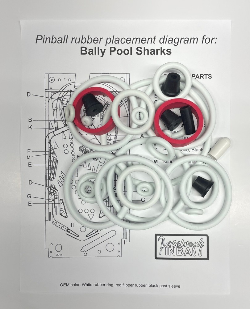 1990 Bally / Midway Pool Sharks Pinball Machine Rubber Ring Kit