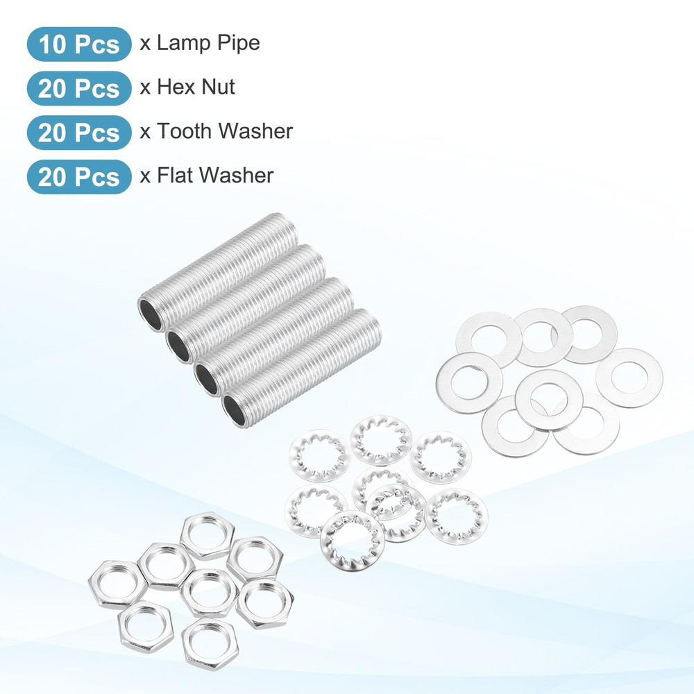 70Pcs 1.4" M10 Lamp Pipe Kit with Lock Nuts Washers for Assembly, Silver