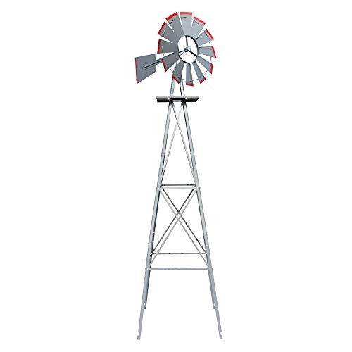 VINGLI 8FT Ornamental Windmill Weather Vane Heavy Duty 4-Leg Design Grey