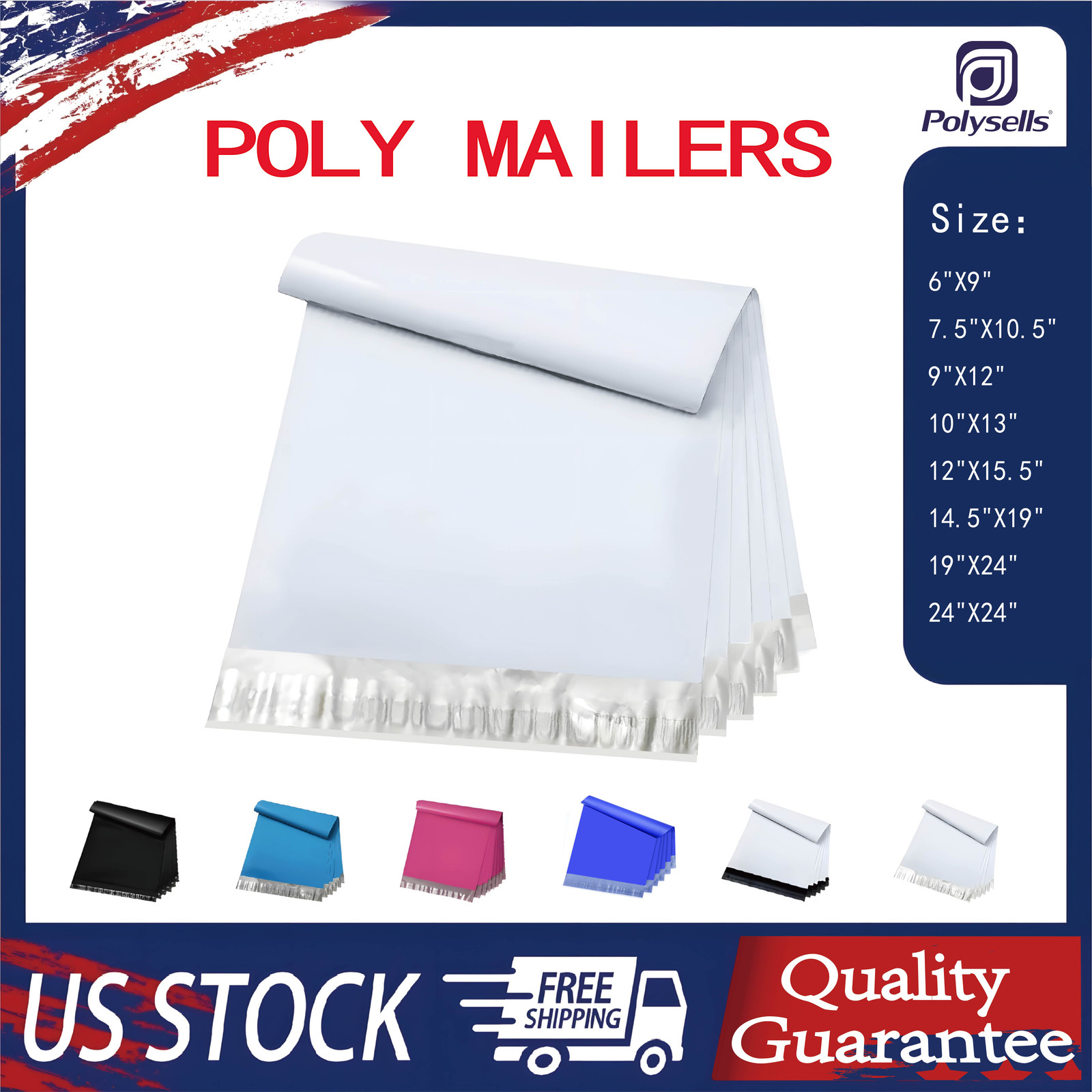 Poly Mailers Self Seal Shipping Bags 6x9 9x12 10x13 12x15.5 14.5x19 19x24 24x24