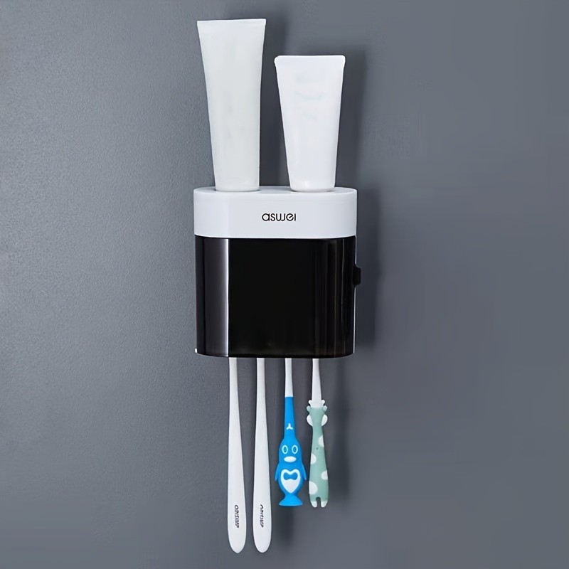 Automatic Toothpaste Dispenser Set Wall Mount Toothbrush Holder No Drill Rack