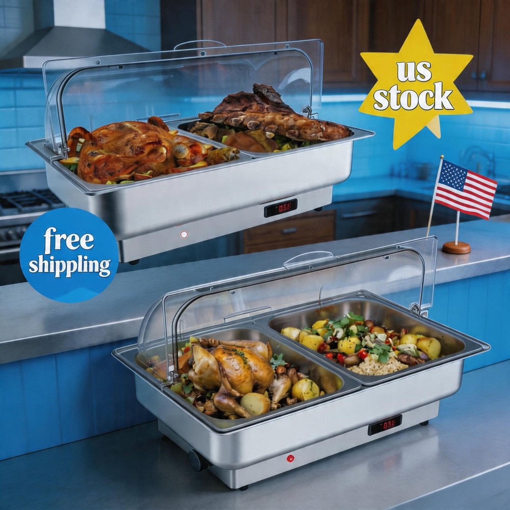 2 Pack 2x4.5QT Half-Size Electric Chafing Dish Set - Temperature Control Buffet