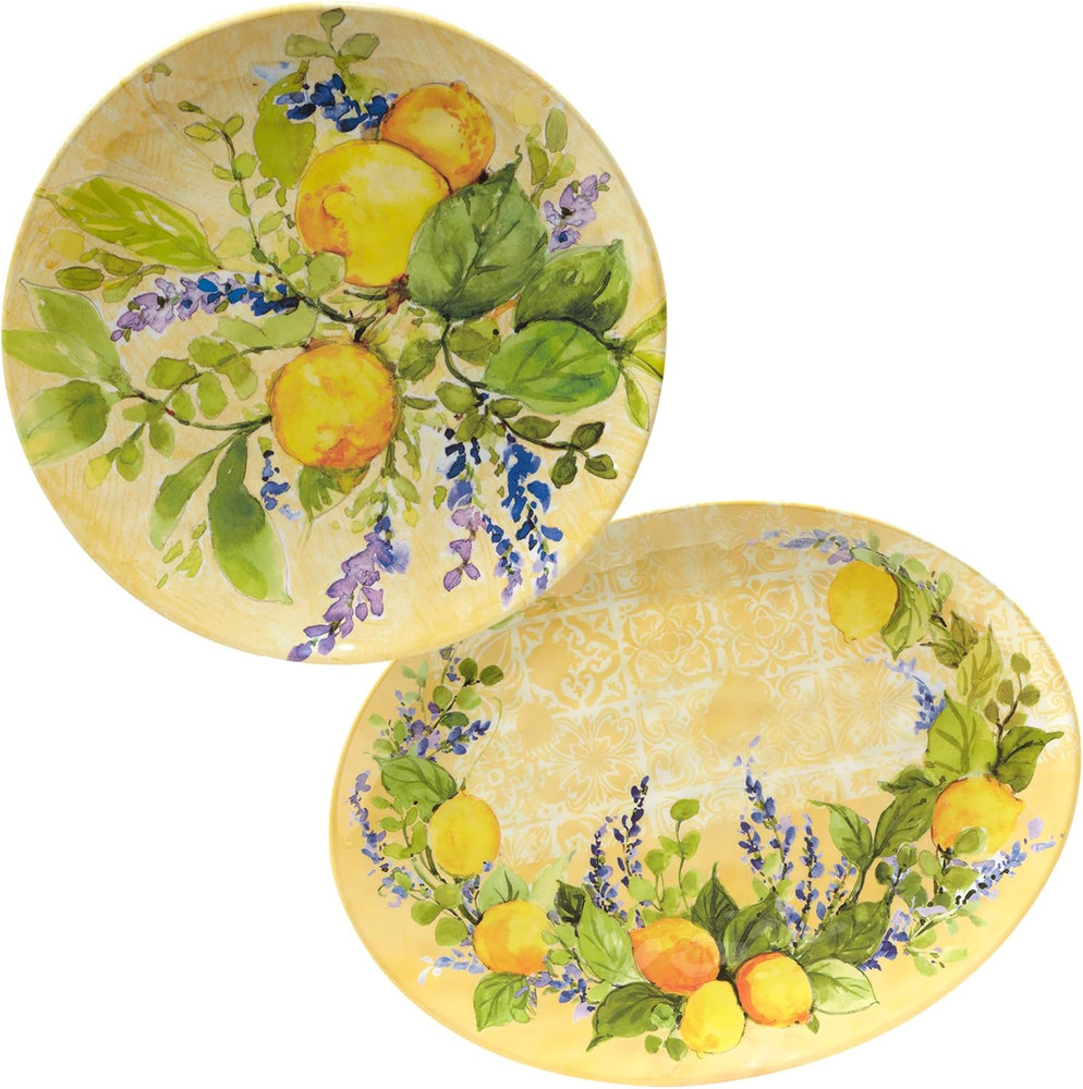 Lemon Zest 2 Pc Melamine Platter Serving Set, Multicolor, Large