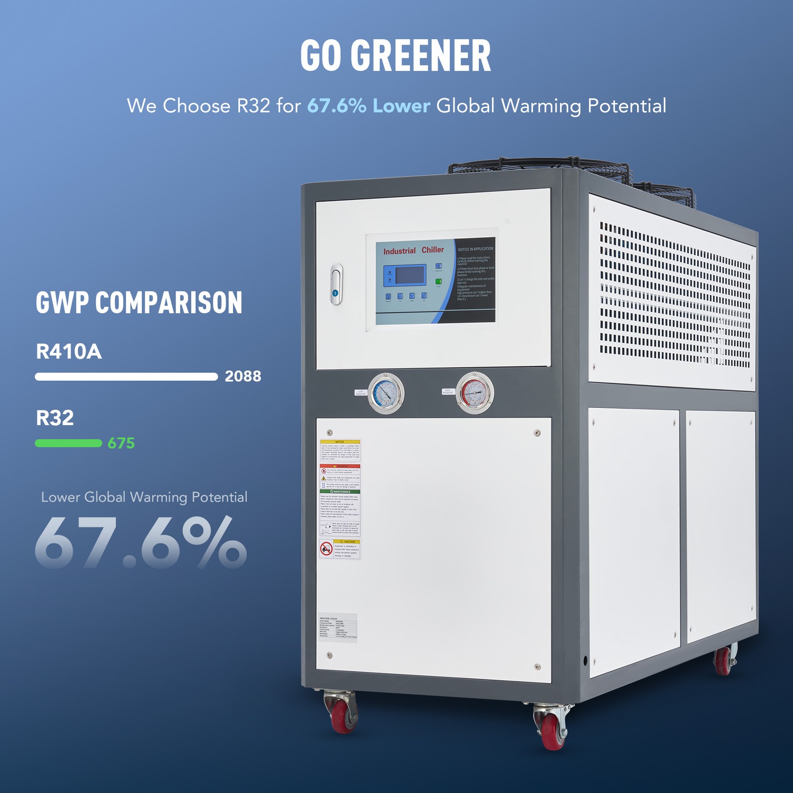 CREWORKS 7.5HP R32 Air-Cooled Chiller Industrial Water Chiller 15.8 gal. Tank