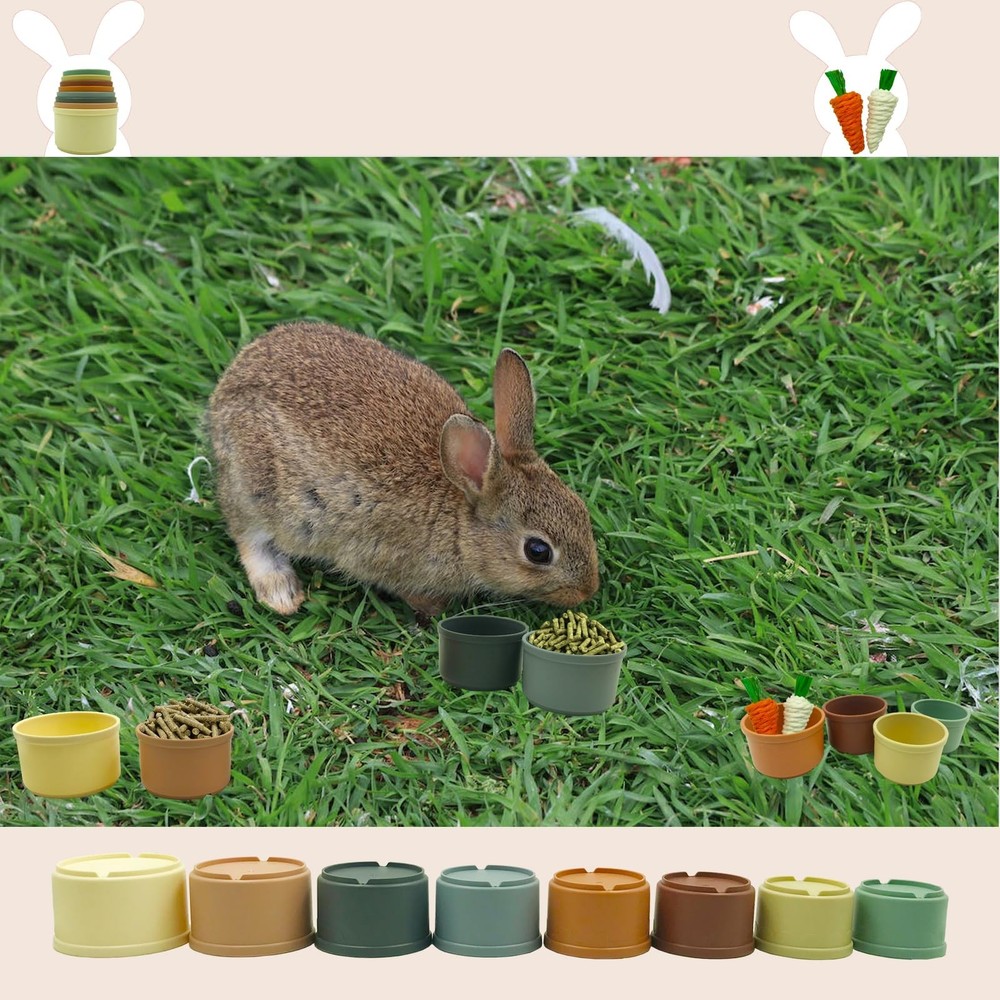 8 Pcs Stacking Cups for Rabbits -2pcs Rabbit Toys Radish- Different Sizes and...