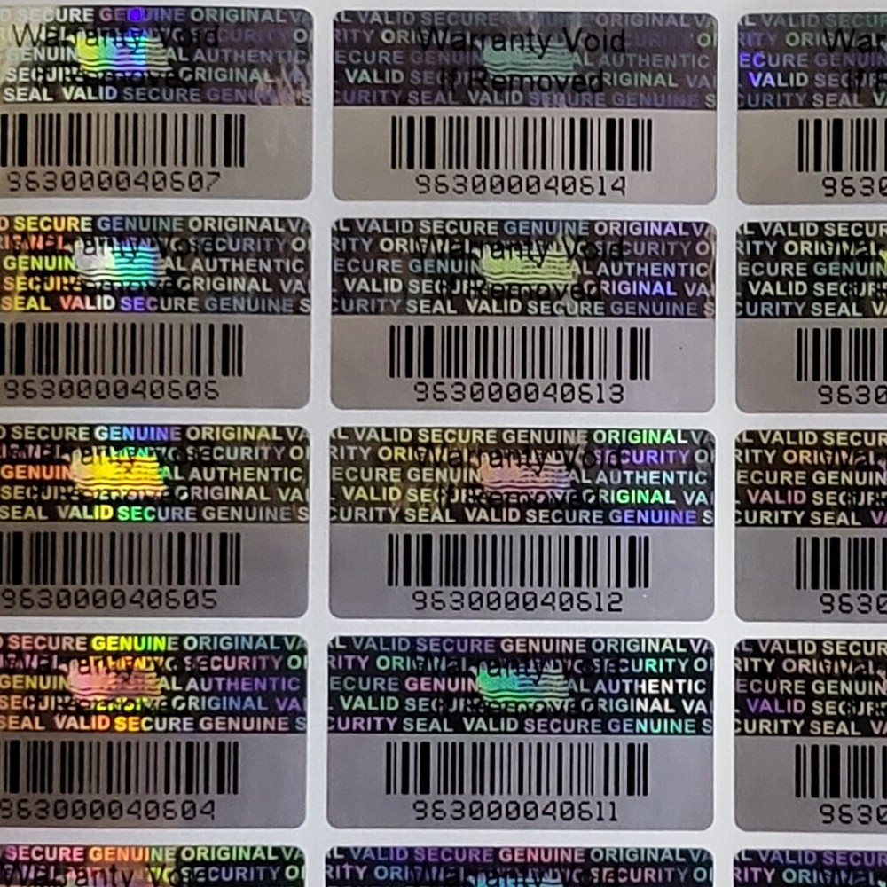 Scannable Barcode Serial Number TAMPER EVIDENT SECURITY VOID HOLOGRAM LABELS