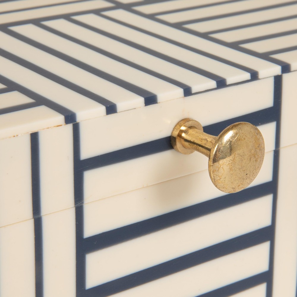 Midnight Blue & White Striped Resin Storage Box