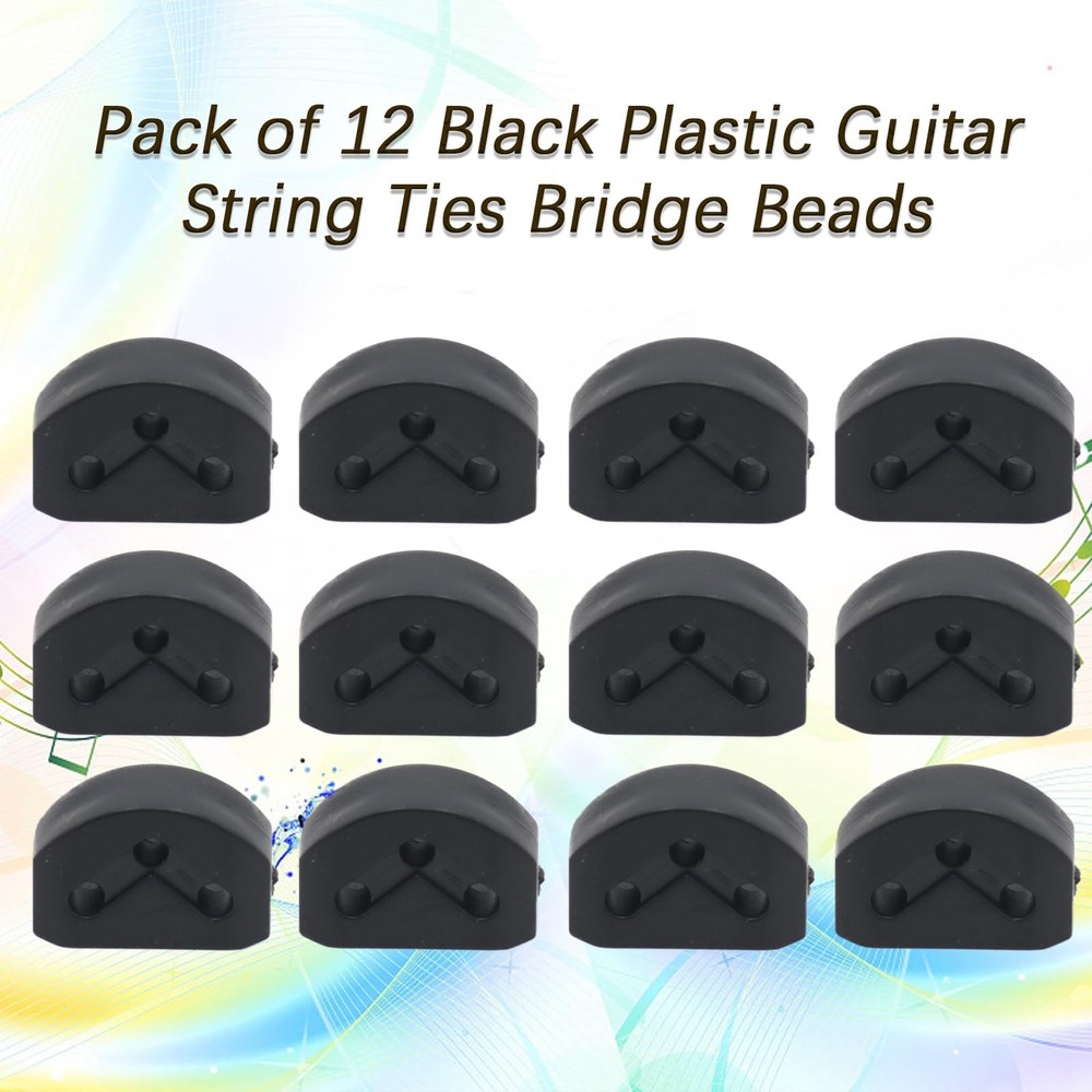 Cheerock Pack of 12 Plastic Guitar String Ties Bridge Beads, 3 Hole black