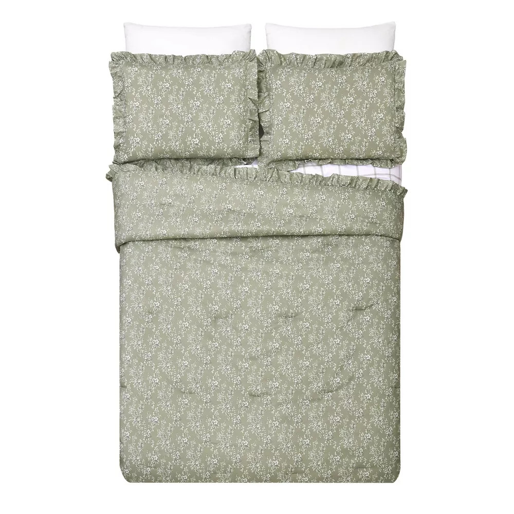 Modern Heirloom 3pc King Floral Ruffle Comforter Bedding Set Assorted Green