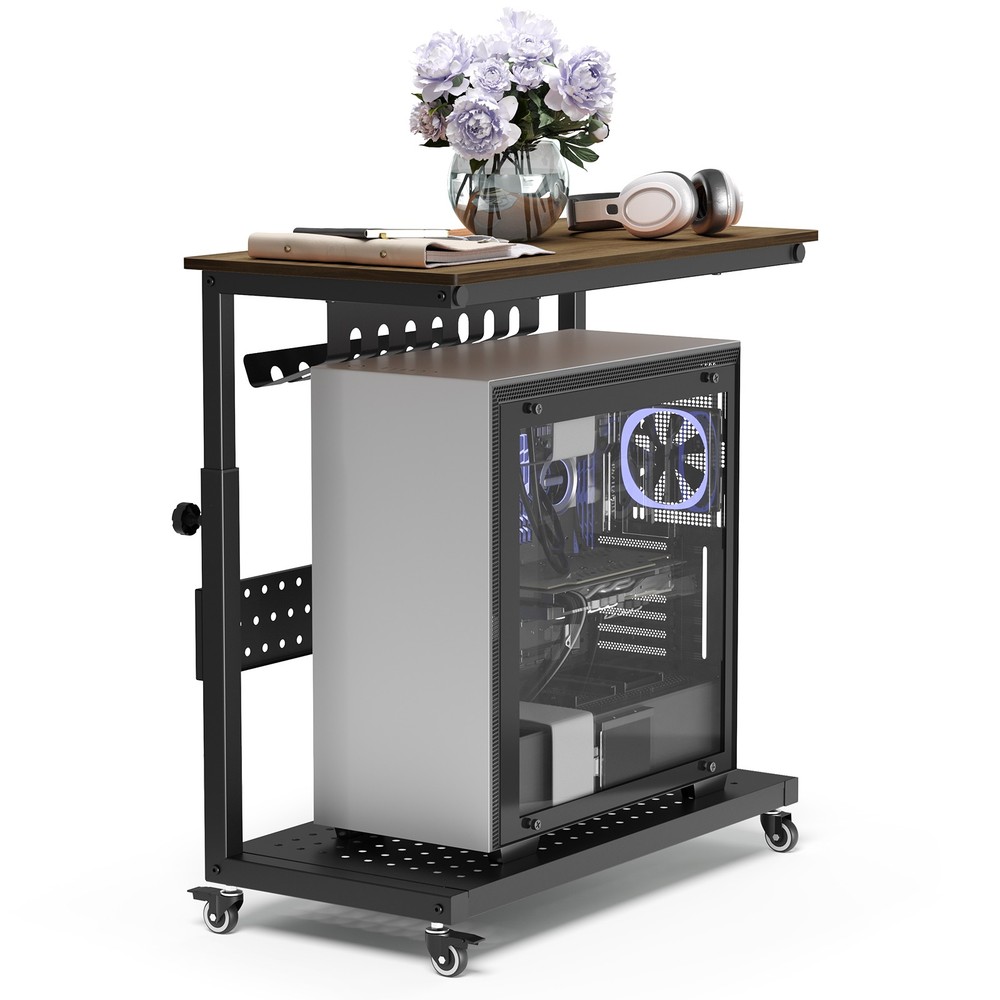 Computer Tower Stand, 11 Level Height Adjustable PC Stand with Line Storage Rack